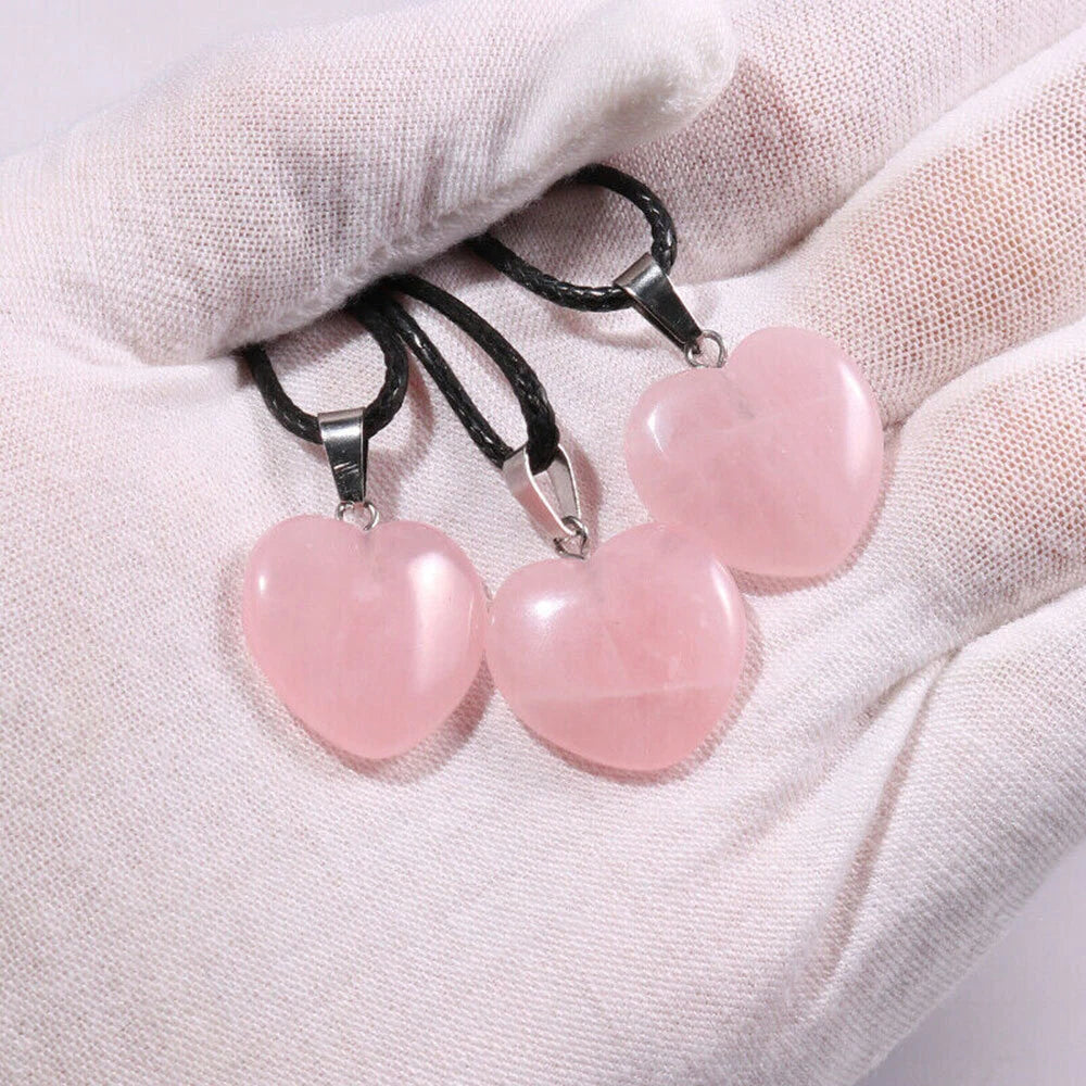 30PCS Rose Quartz Heart Pendant Stones for Jewelry Making
