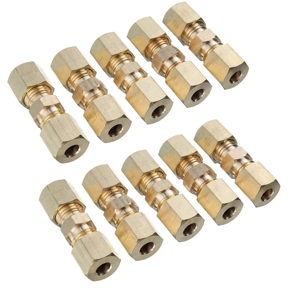10PCS Brass Brake Line Compression Fitting Unions for OD Tubing 3/16"