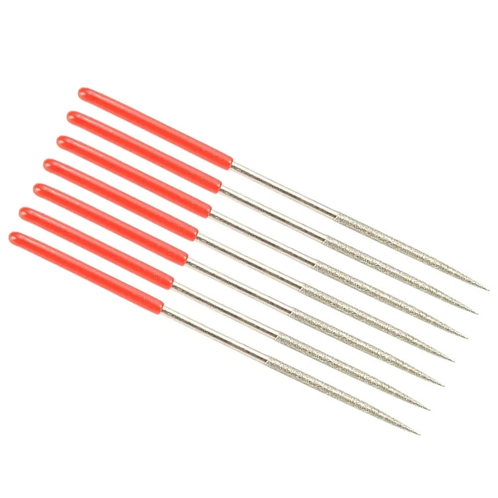 7Pcs Diamond Needle File Set (2mm x 100mm) - Red/Silver