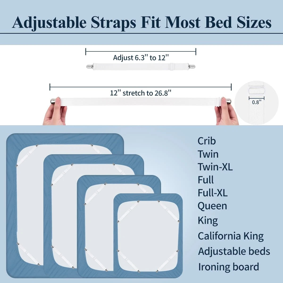 Set of 4 Adjustable Elastic Bed Sheet Straps for Fitted Sheets