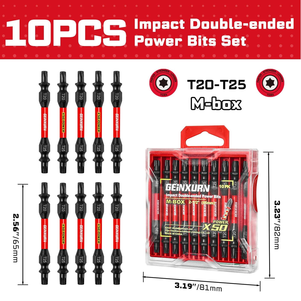 10Pcs T20-T25 Impact Double End Screwdriver Bit Set, 2.56 in.