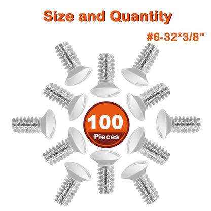 100PCS Wall Plate Screws 3/8" Long 6-32 Thread for Outlet Covers