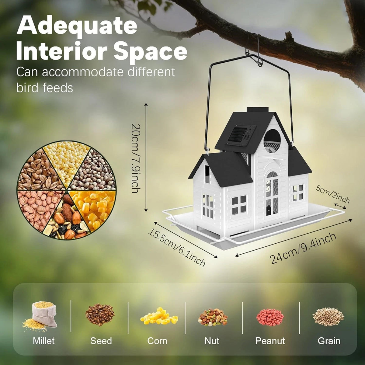 Durable Solar Bird Feeder with Windproof Hook for Round Use