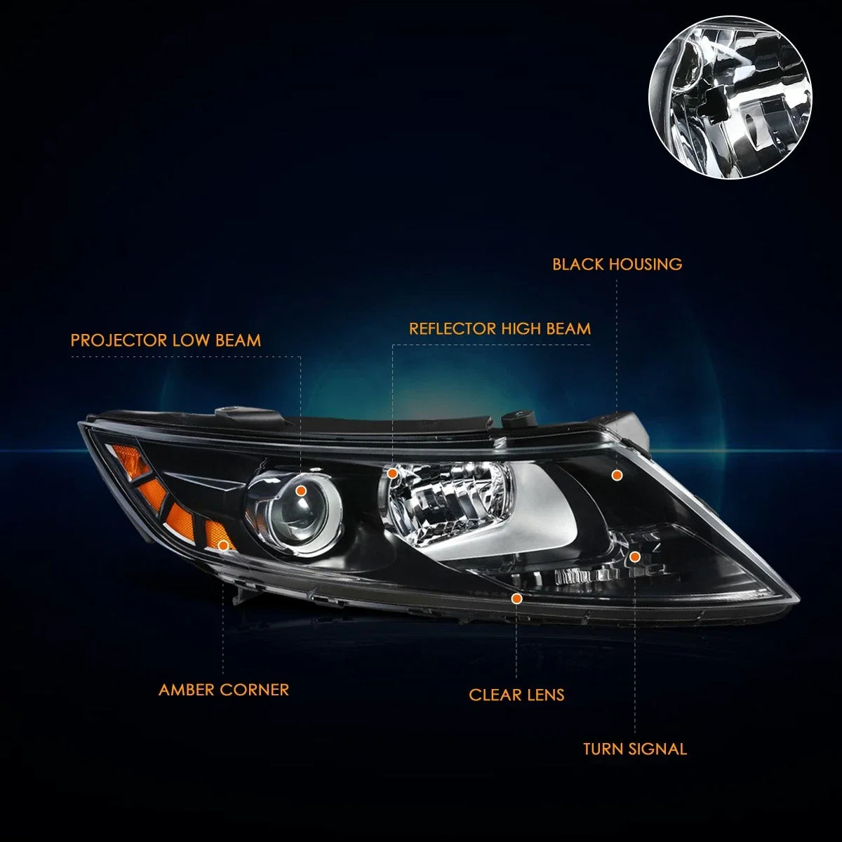 Right Side Projector Headlight Assembly for Kia Optima 2011–2013