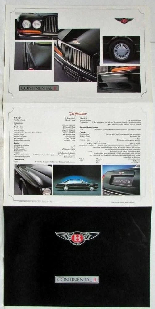Sales Folder for Bentley Continental R (1991)