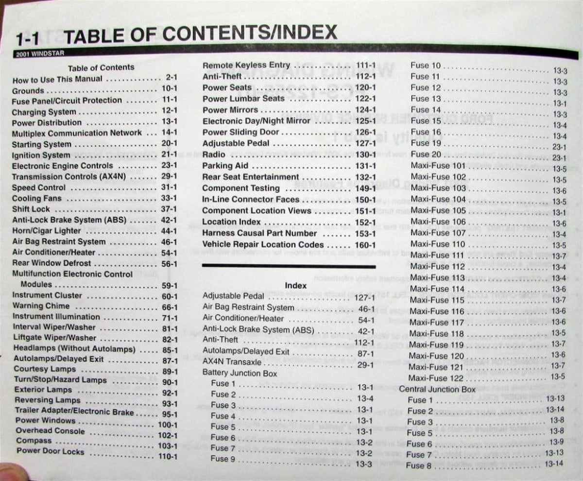 Electrical Wiring Diagram for Ford Windstar (2001)