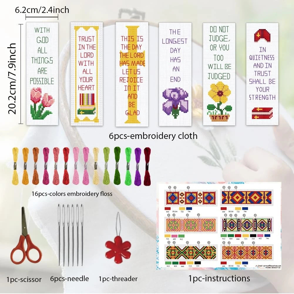 6 Pcs Cross Stitch Bookmark Kit for Beginners with Backing Felt