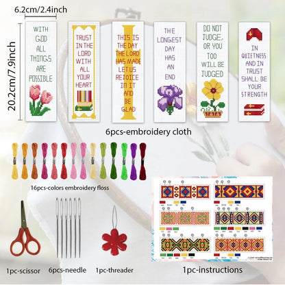 6 Pcs Cross Stitch Bookmark Kit for Beginners with Backing Felt