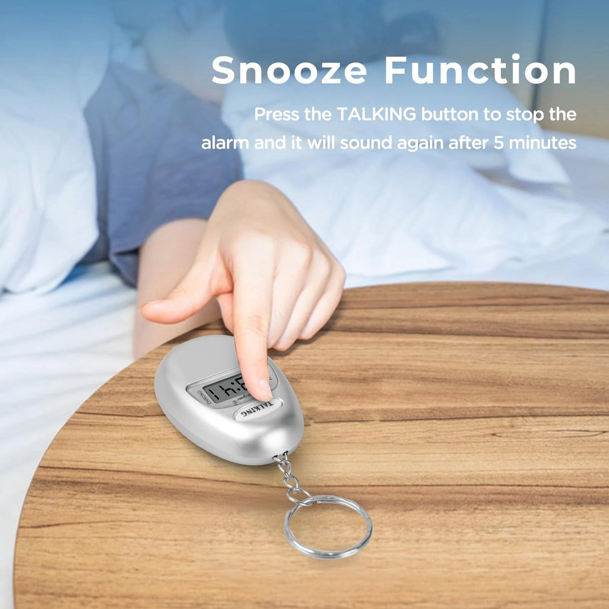 2X Talking Clock Keychain Alarm for Blind (Small, Silver)