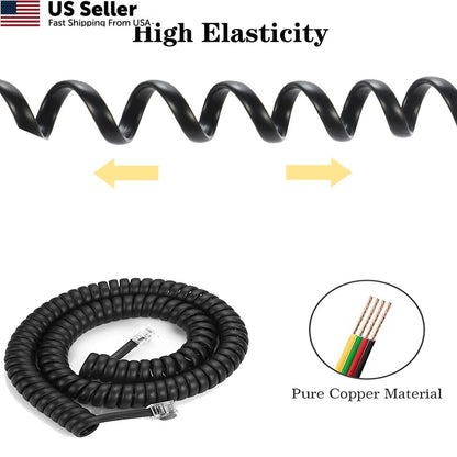 5 Pack Phone Cord for Landline (8Ft Uncoiled / 1.4Ft Coiled) Black