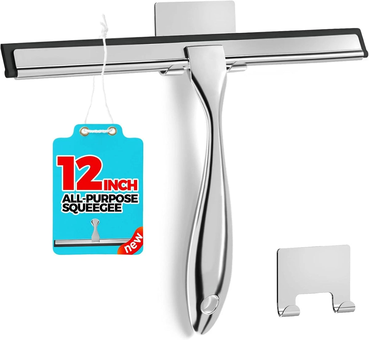 12-Inch Shower Squeegee for Doors, Tile - Silver