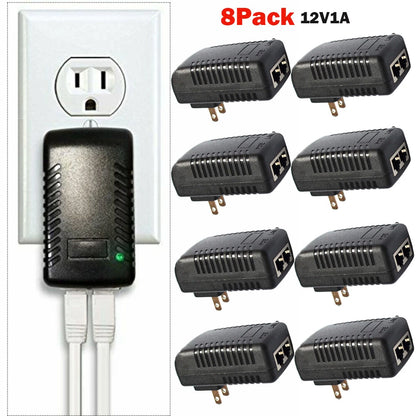 8PC POE Injector 12V 1A Ethernet Adapter for IP Phone Camera Power Supply