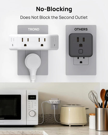 4 AC Socket Outlet Splitter Surge Protector Wall Extender (White)