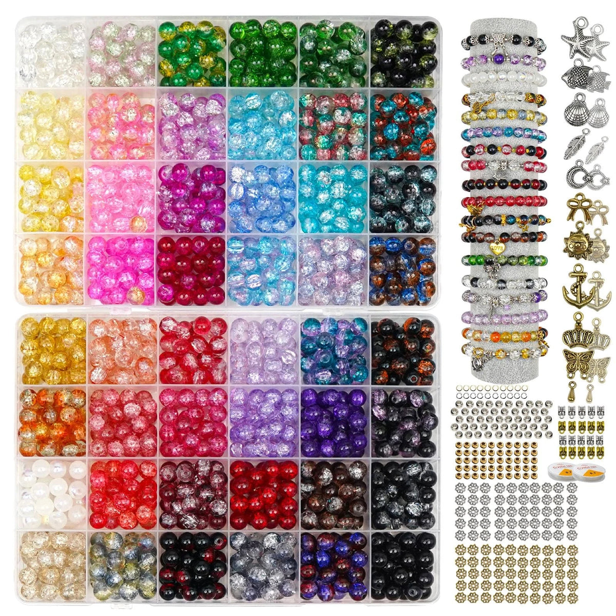 8mm Glass Beads for Bracelet Making (48 Colors)