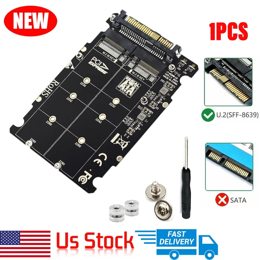 2 in 1 M.2 NVME SSD Key M + NGFF SATA SSD Key B to U.2 SFF-8639 Adapter