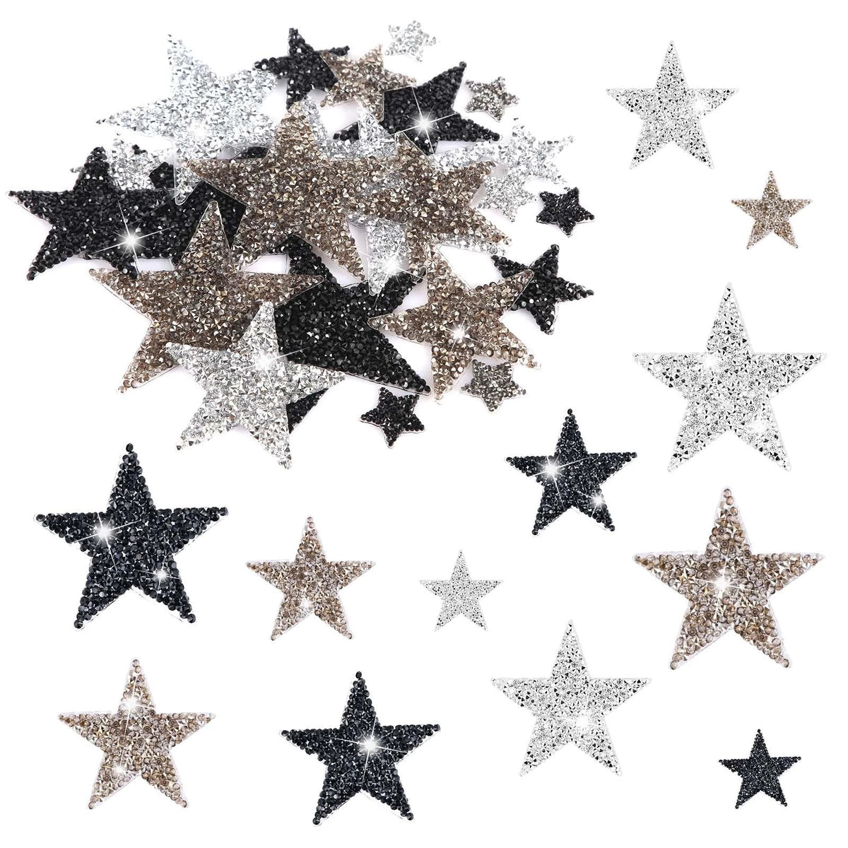 24pcs Star Iron on Patches for Various Applications (Glitter Five Pointed M)