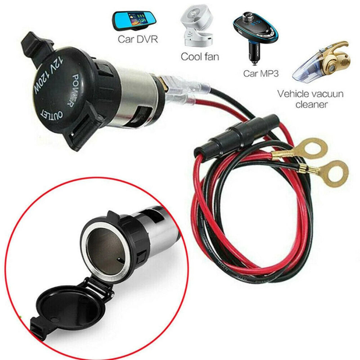 12V Power Lighter Socket Outlet Plug for Car Motorcycle ATV Boat