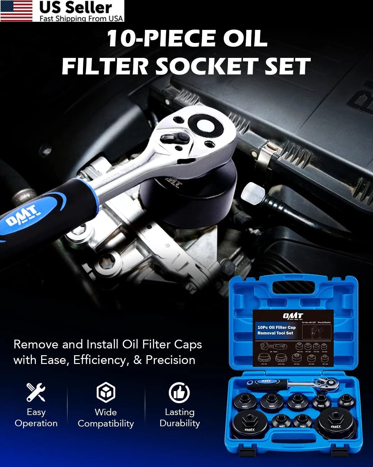 10pc Oil Filter Wrench Set for Universal Use (24-64.5mm)