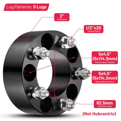 Set of 4 Wheel Spacers 2" 5x4.5 5x114.3 for Ford Mustang (1967–1973, 1994–2014)