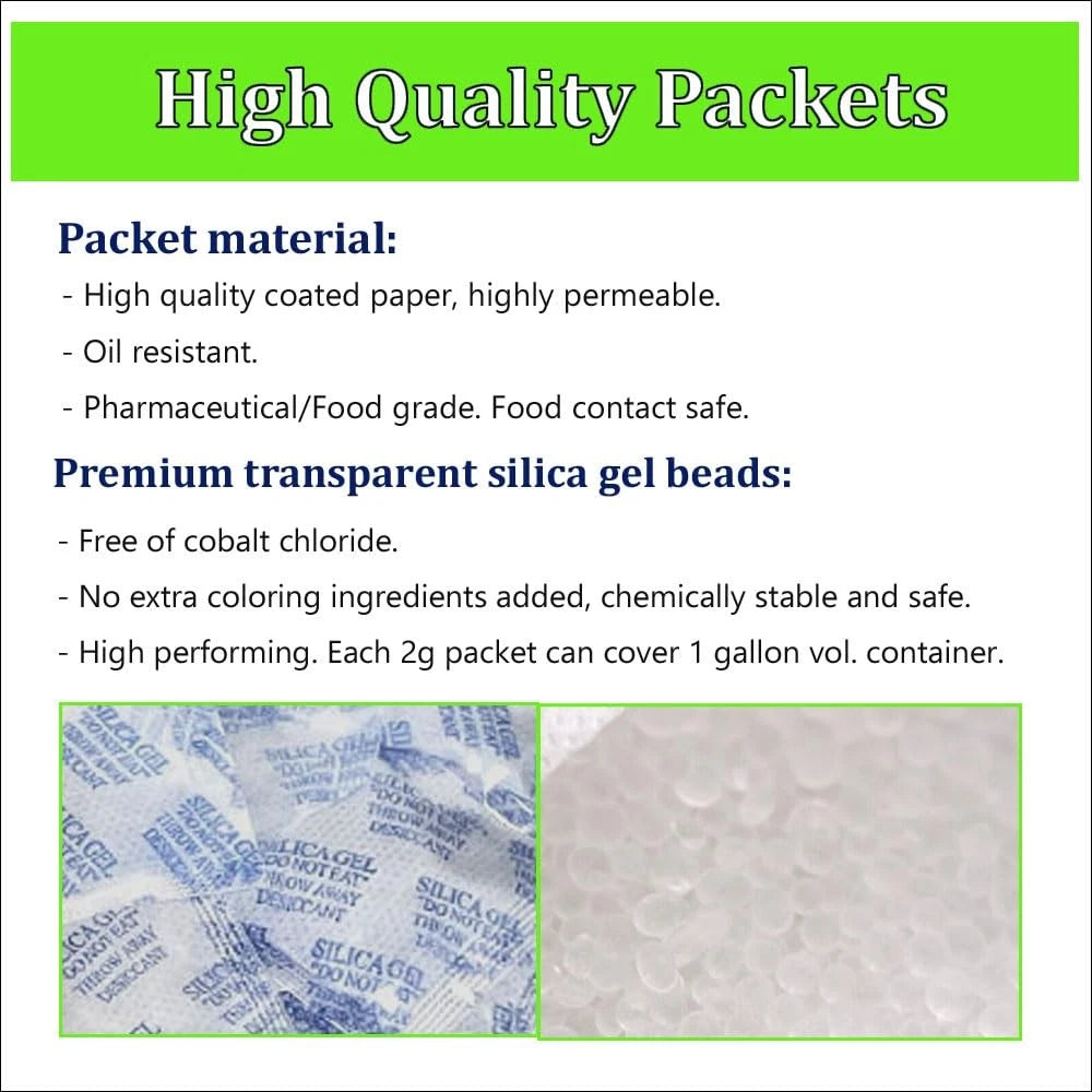 100 Packets Silica Gel Desiccant 2 Gram for Moisture Control