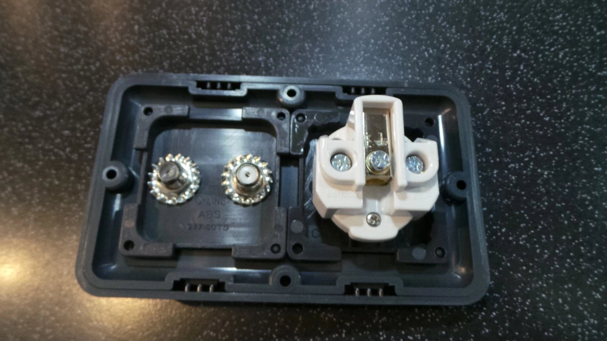 3 Pin Socket with TV/Satellite Grey Surround for Motorhome/Caravan/Boat