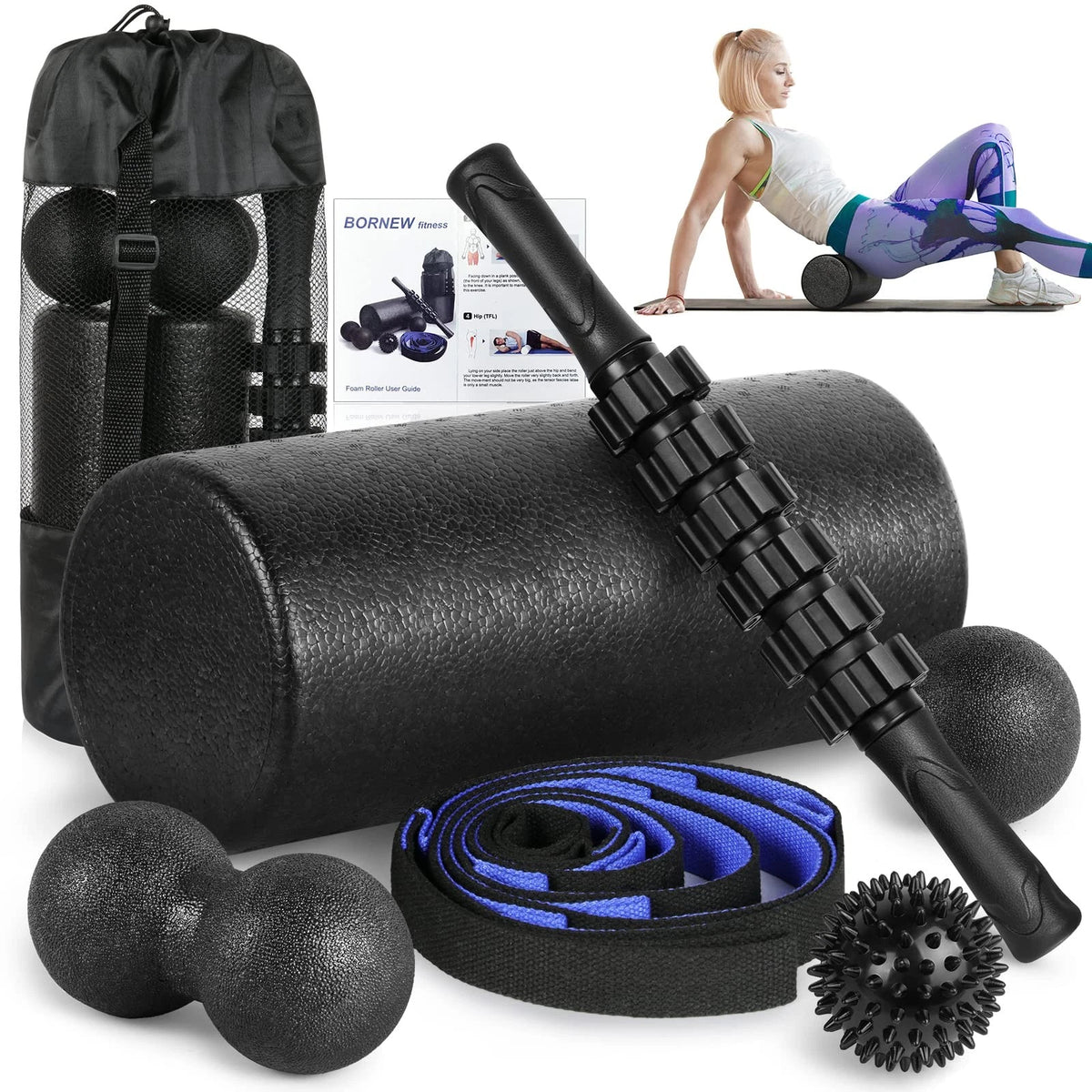 7-Piece Foam Roller Set for Back Therapy (12-inch)