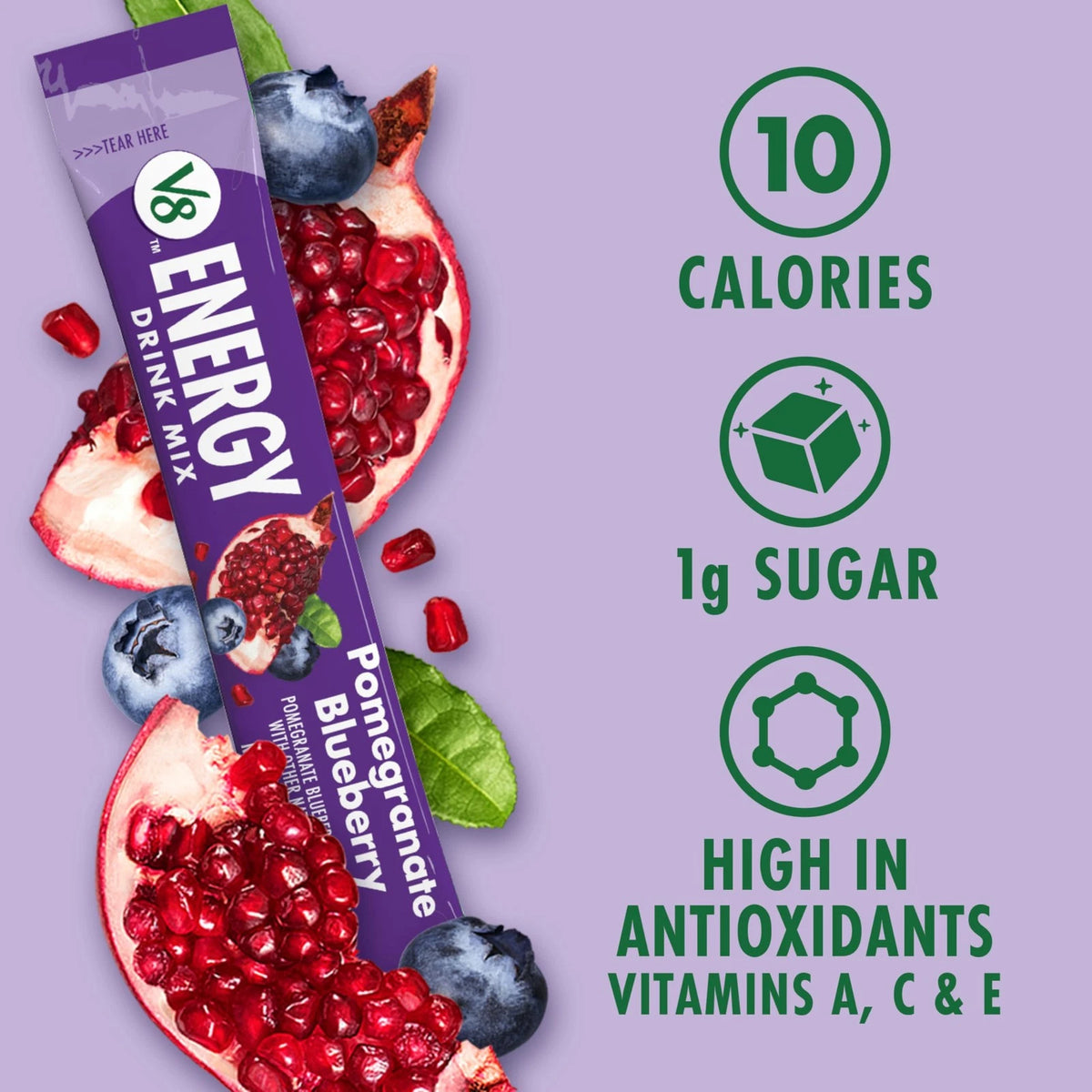 10 Count V8 Energy Pomegranate Blueberry Drink Powder