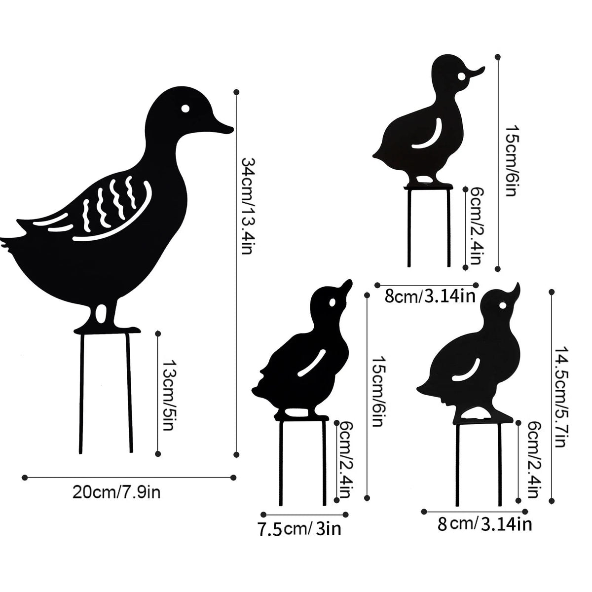 Duck Garden Statue for Mallard (13 x 8 x 1 inches) - Metal, Black