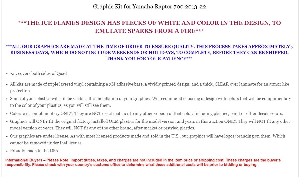 ATV Graphics Kit Sticker Decal for Yamaha Raptor 700R (2013–2022) ICE RED