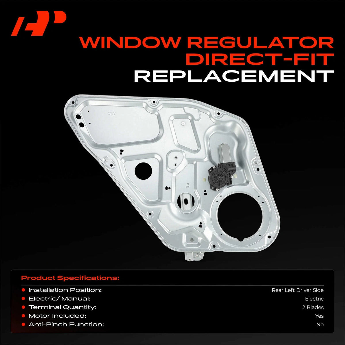 Rear Left Power Window Regulator with Motor & Panel for Hyundai Sonata (2011–2014) 834713K001, 834713K500, 748-322
