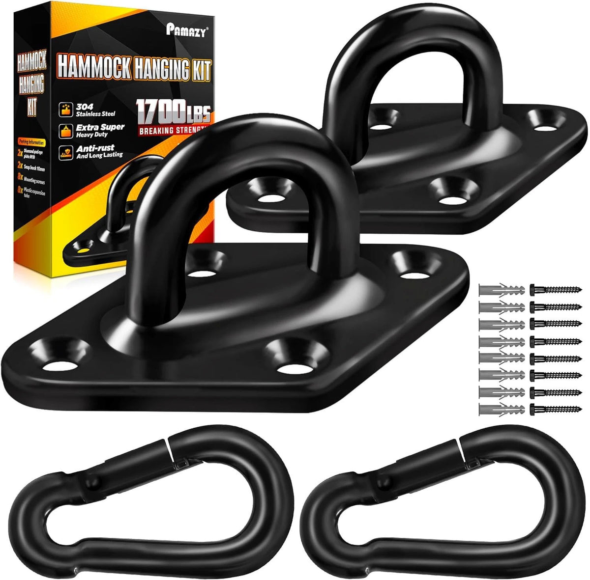 2X Stainless Steel Hammock Hanging Kit 1700lb Capacity 10MM Hooks