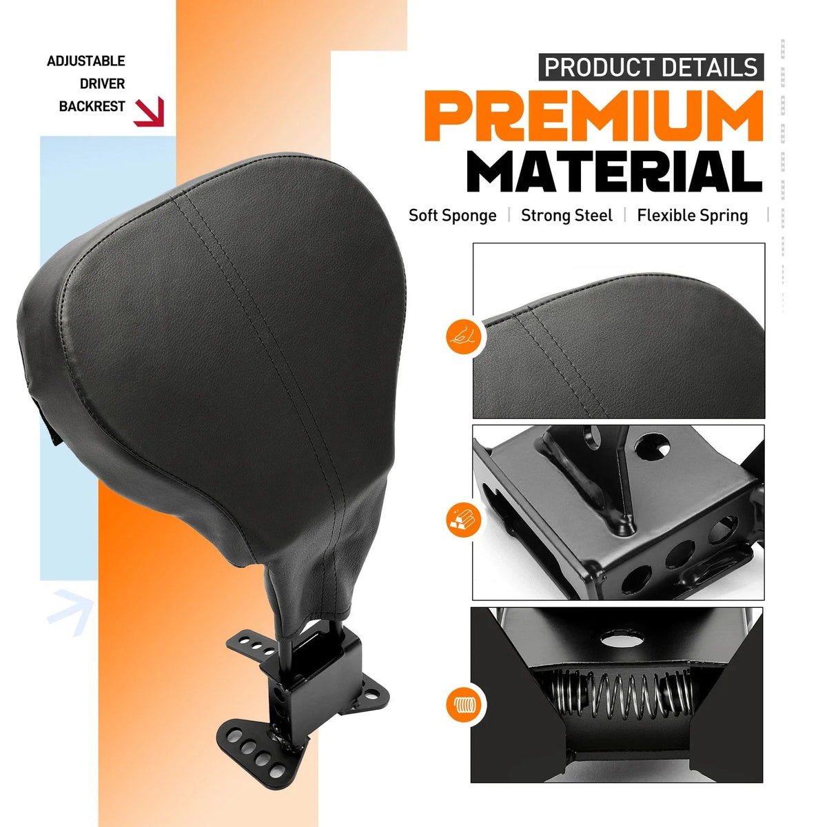 Adjustable Bracket Driver Rider Backrest for Harley Touring 2009-2023