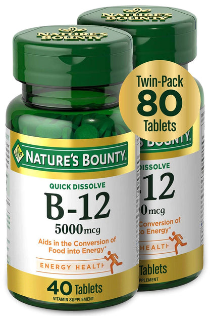 Pack of 2 Vitamin B12 Quick Dissolve Tablets (40 Count Each)