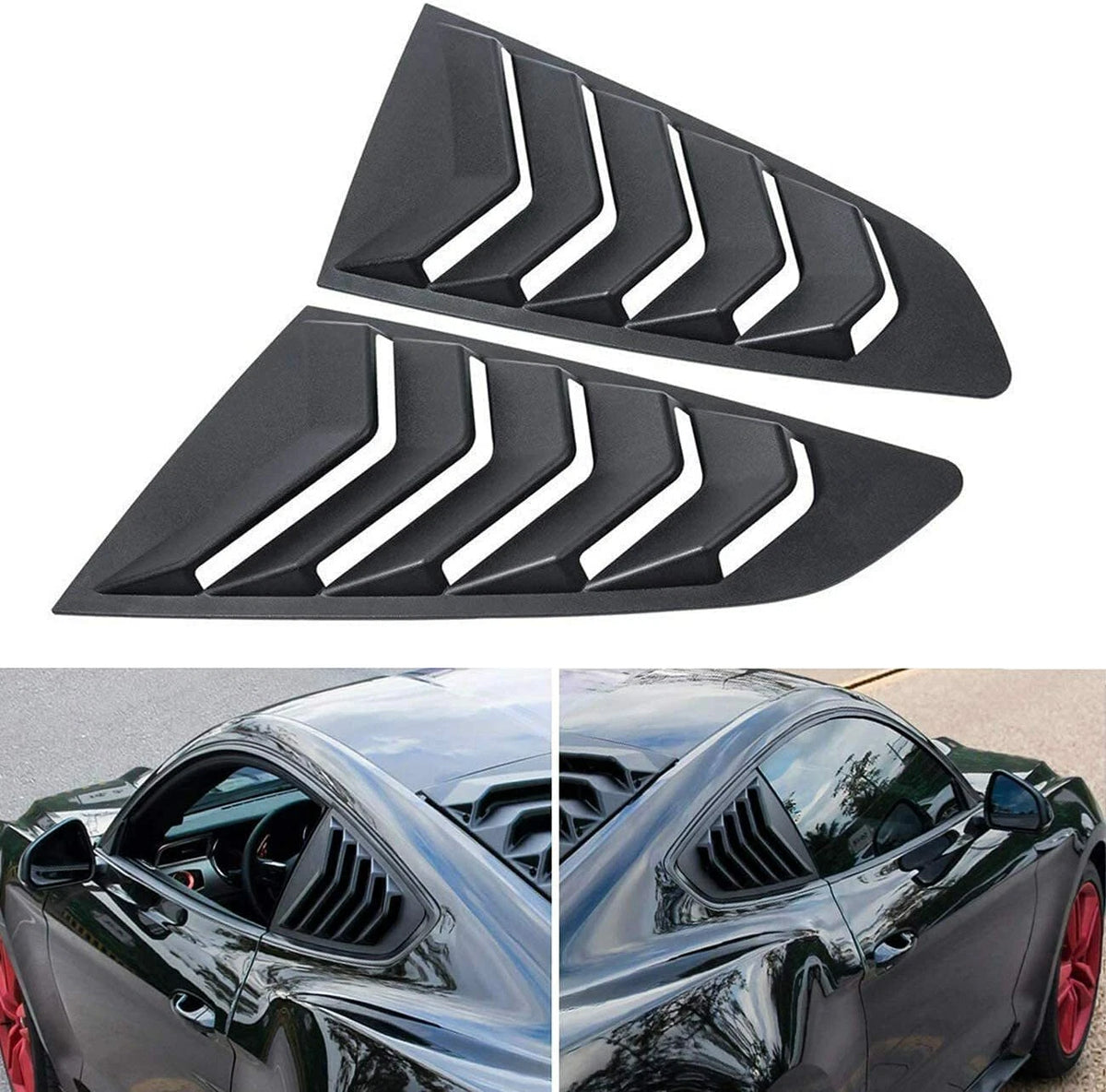 2X Matte Black Quarter Side ABS Window Louvers Trim for Ford Mustang (2015–2020)