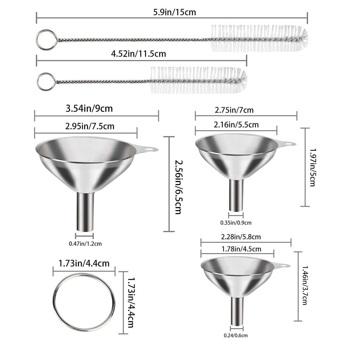 6 Pcs Stainless Steel Mini Funnels for Kitchen Use