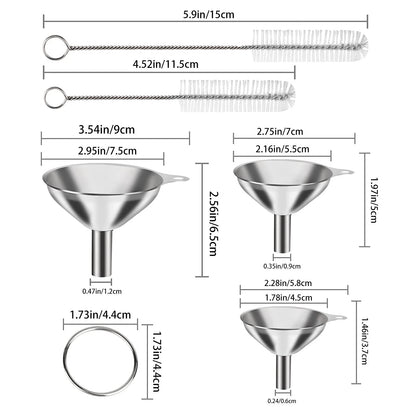 6 Pcs Stainless Steel Mini Funnels for Kitchen Use