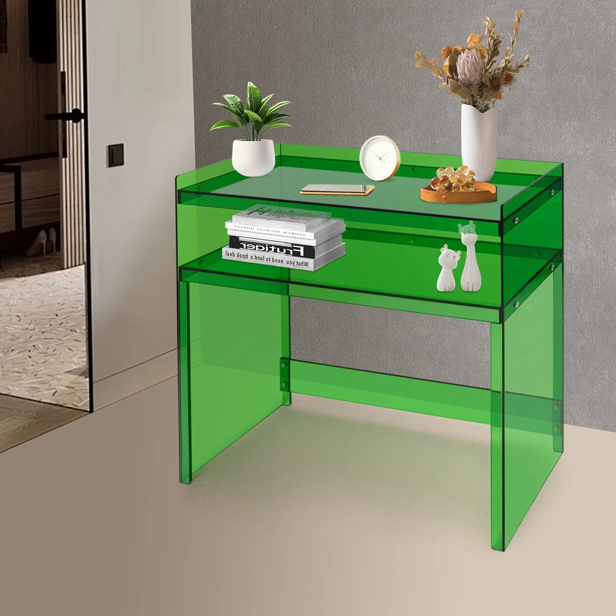 Acrylic Desk Small Entryway Table with Open Shelves (1003080cm)