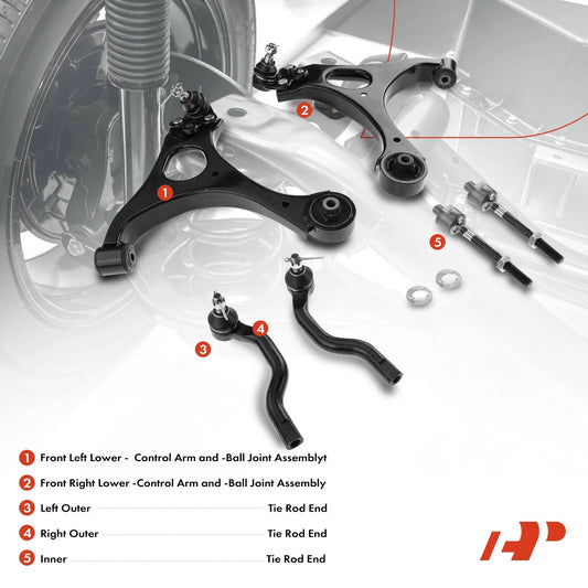Set of 6 Front Control Arm Ball Joints Tie Rod for Honda Civic (2006–2011)