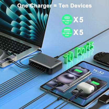 10-Port USB C Charger Block for Multi-Device Charging (No Specific Years)