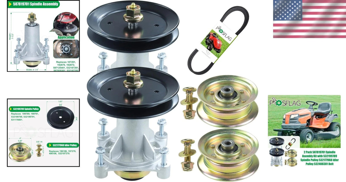 2X Spindle Assembly & Pulley Kit for Lawn Tractors