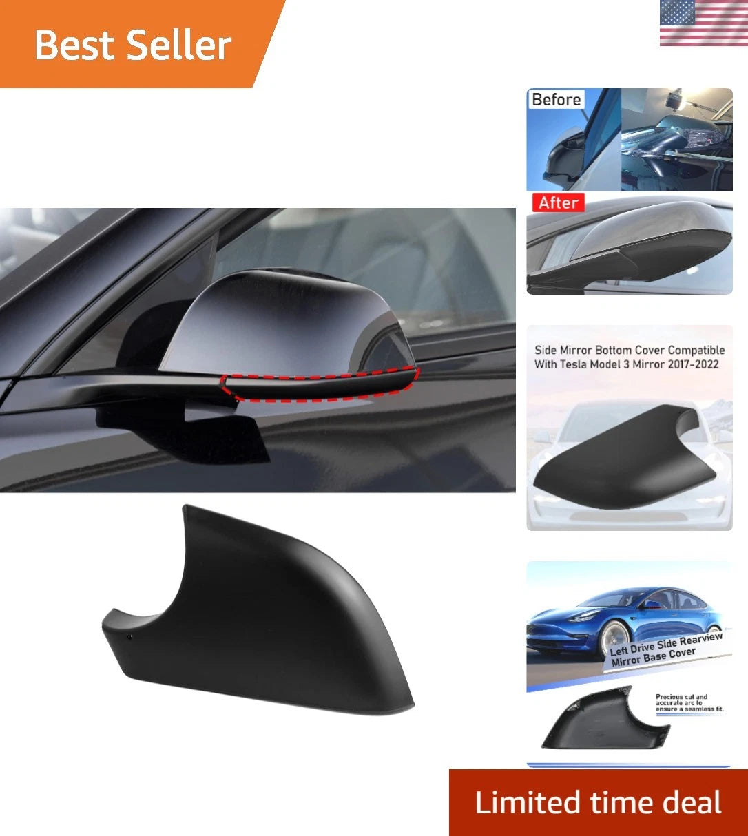 Scratch-Resistant Mirror Lower Cover for Tesla Model 3 (2017–2025)