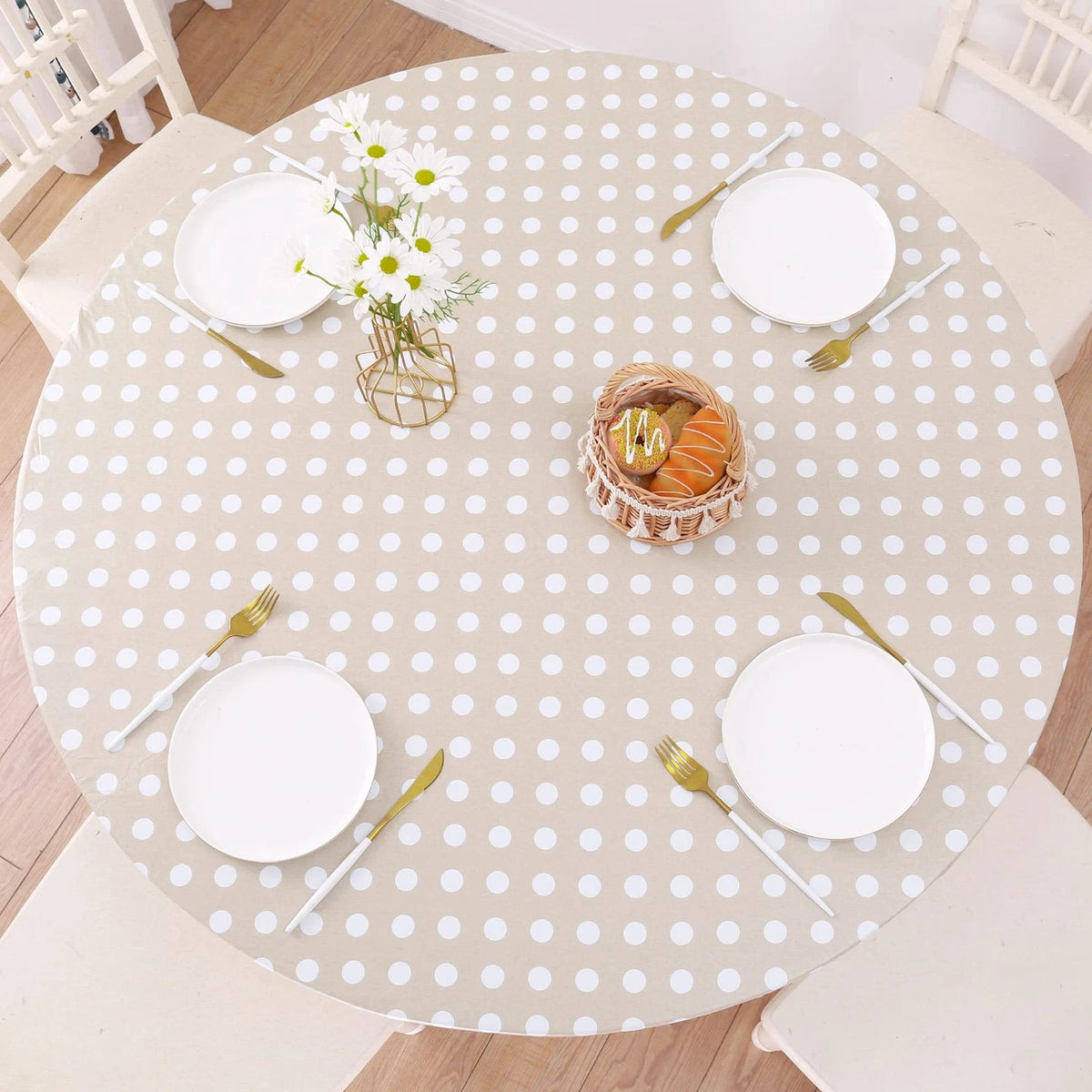 Round Vinyl Fitted Tablecloth with Flannel Backing for Table (No Part Numbers)
