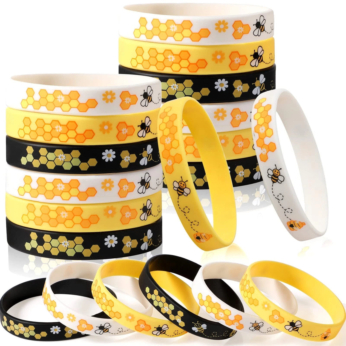48 Bee Silicone Bracelets for Honeybee Enthusiasts (Bulk Pack)