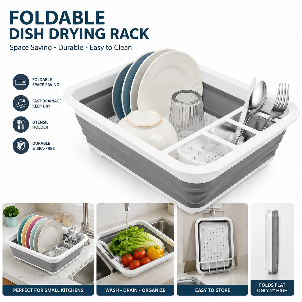 Foldable Dish Rack for Over Sink Countertop Dryer (Space Saver)