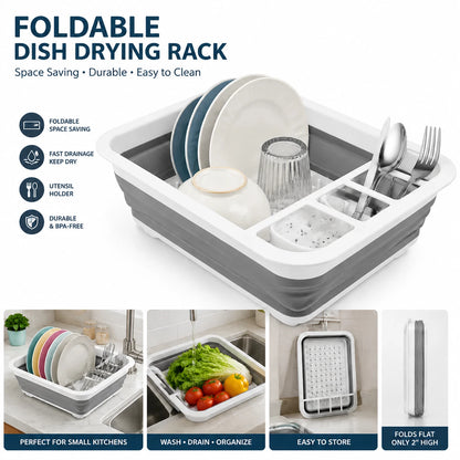 Foldable Dish Rack for Over Sink Countertop Dryer (Space Saver)