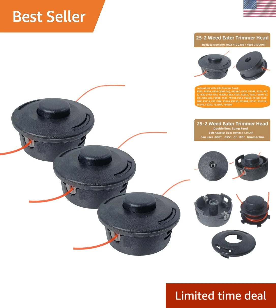 3X Trimmer Heads for Stihl AUTOCUT 25-2 (Weed Eaters)