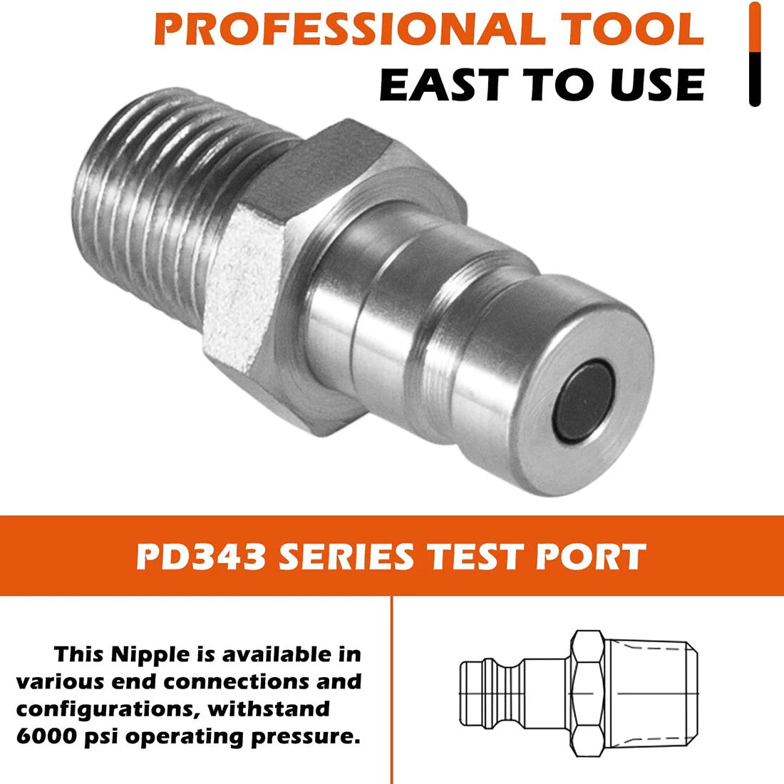 PD343 Steel Test Port Quick Nipple for Parker SC Hydraulic (NPTF)