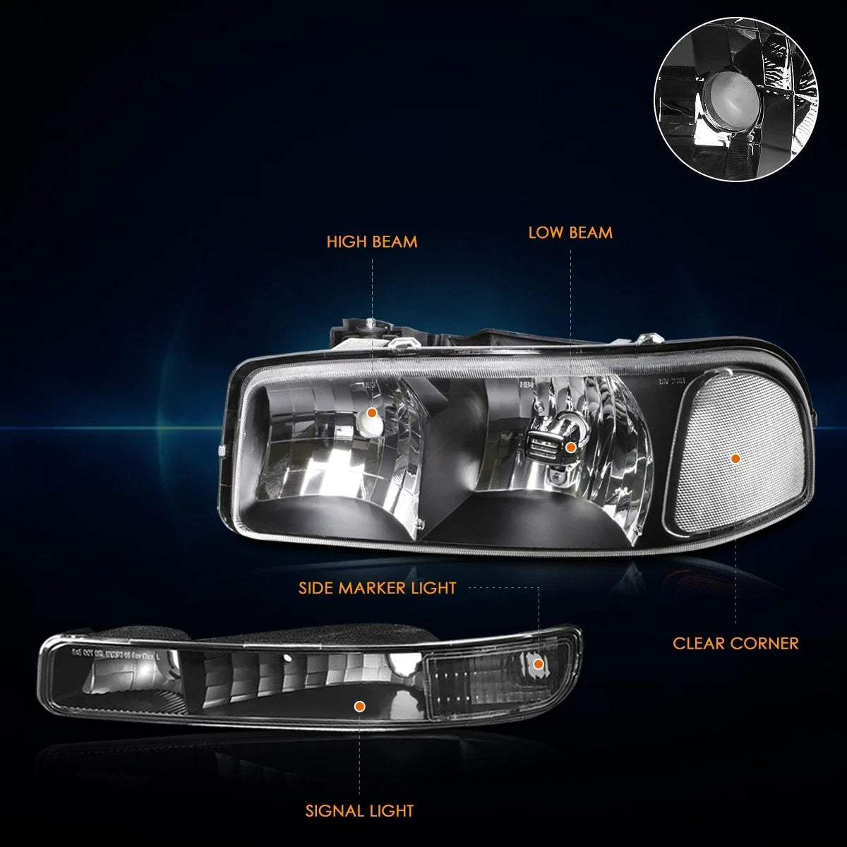 Bumper Headlight Clear Corner Lights for GMC Yukon/Sierra 1999-2007