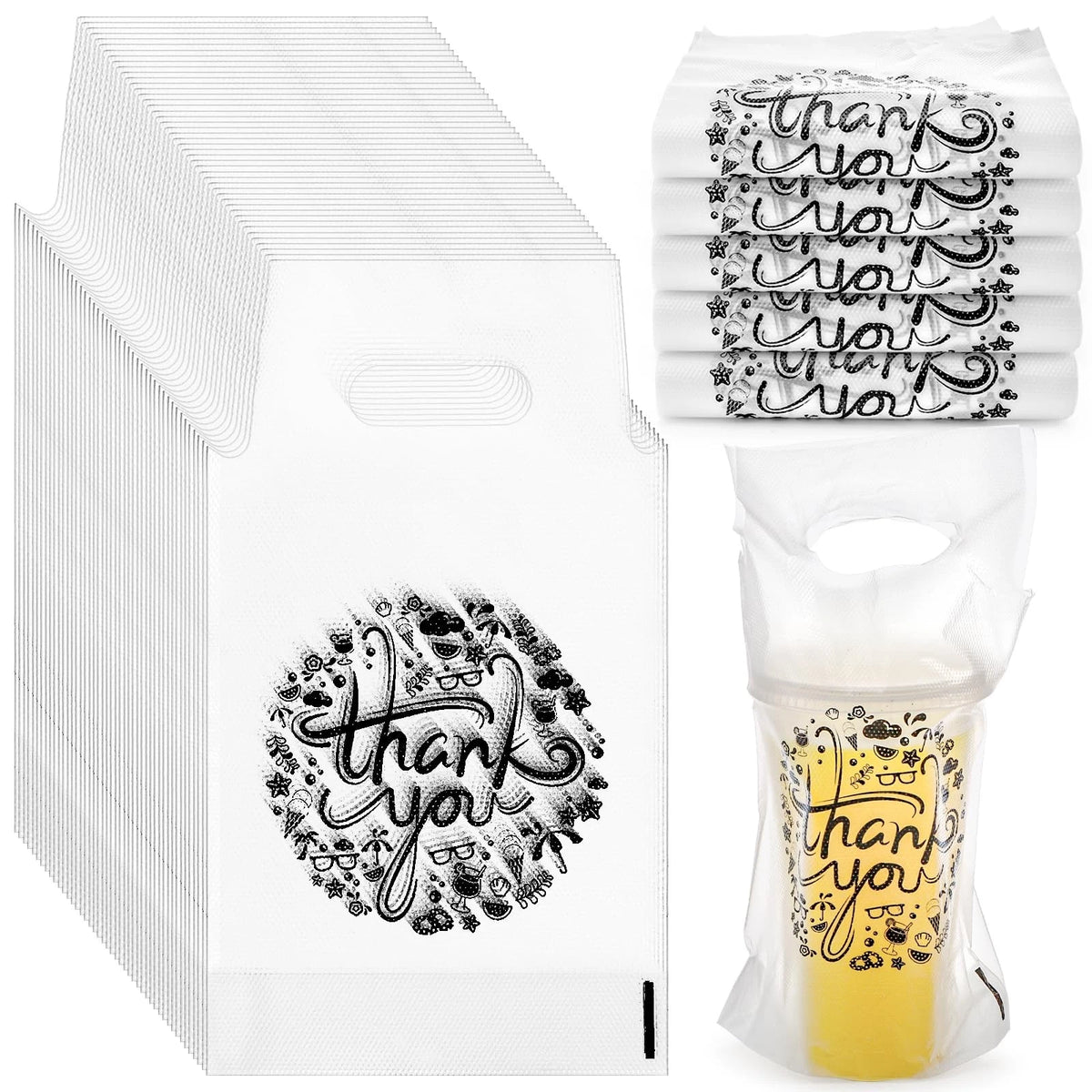 500 Pack Clear Plastic Drinking Bags with Handle for Beverages