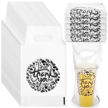 500 Pack Clear Plastic Drinking Bags with Handle for Beverages